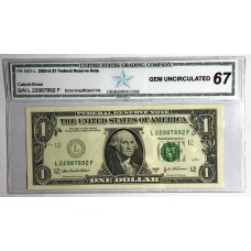 UNITED STATES OF AMERICA 2003 . ONE 1 DOLLAR BANKNOTE . ERROR . INSUFFICIENT INK